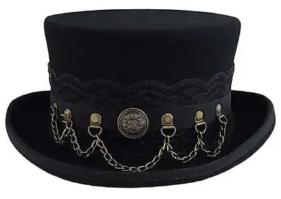 Different Touch Victorian Style Black With Leather Band Steampunk Top Hat Men's • $74.99