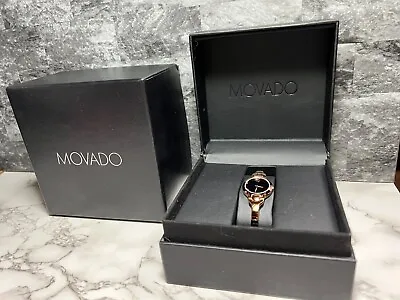 Movado Museum Women's Rose Gold Tone BANGLE Band Black Dial 24mm Watch • $139.95