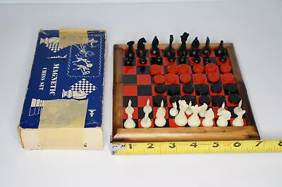 Vintage Magnetic Travel Chess Set In Box Folding 7 Inch Board Plastic Pieces • $12.99