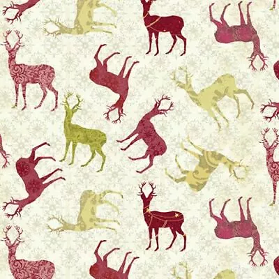 Christmas Magic By Benartex - Ivory/Red Patterned Deer  #13123-72 • $12.25