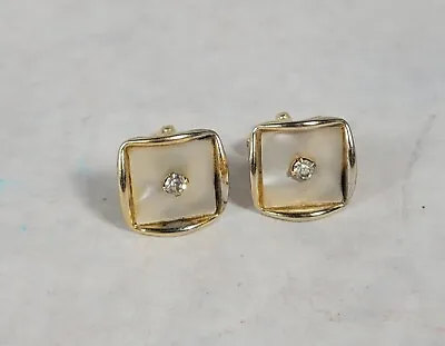 Vintage Gold Tone Cufflinks Mother Of Pearl Rhinestone Centers Mens Wear .75  • $14.50