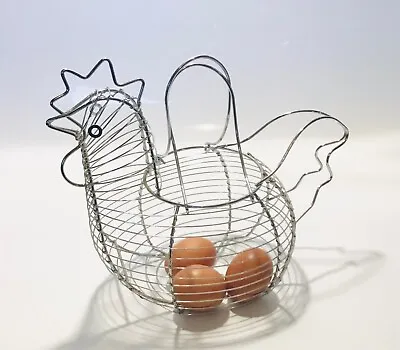 Chrome Plated Wire Chicken Hen Shaped Display Egg Basket Holder Storage Rack • £11