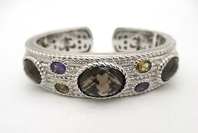 Judith Ripka 925 Sterling Silver Smoky Quartz Amethyst Citrine Cuff Bracelet • $199.99