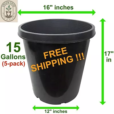 15 Gallon (5-pk) Black Plastic Nursery Containers Plant Flower Pot FREE SHIPPING • $55.55