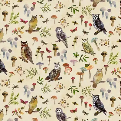 Wild Wonder Digital Owls And Mushrooms Y4075-58 Light But Fabric BTHY Sue Zipkin • $6