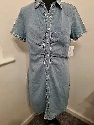 £9.99 • Buy V By Very Ruched Front Button Through Denim Dress Size 16 BNWT
