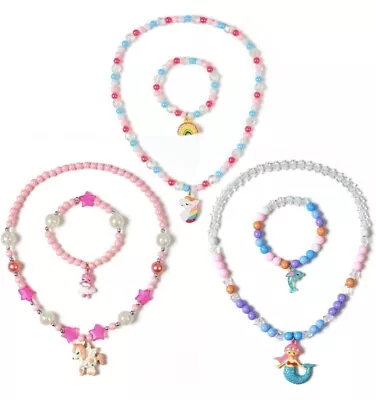 Unicorn Necklace Bracelet Set Chunky Jewelry Toddlers Little Kids Birthday Gift • $19.99