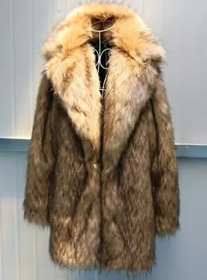 Mens Mid-Long Lapel Jacket Faux Racoon Fur Clothing Winter Warm Thicken Coats Sz • $129.85