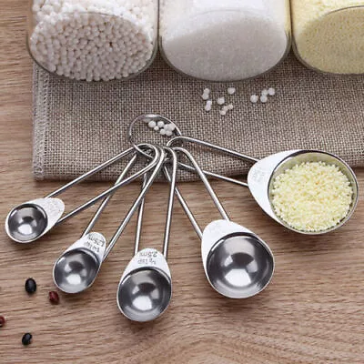 5Pcs Stainless Steel Measuring Cups Spoons Set Kitchen Tool Baking Kit Teaspoon • £6.19