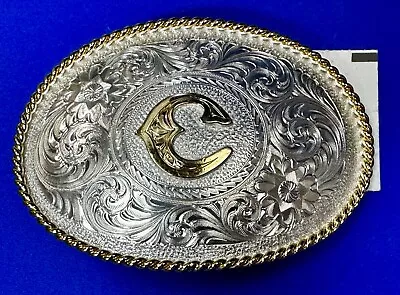 Custom Letter Initial C Medium Oval Western NOS Montana Silversmiths Belt Buckle • $45