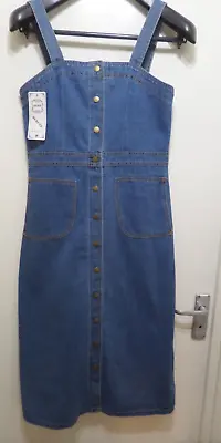 £9.99 • Buy Womens Blue Denim Pinafore Dress - Button Up - Midi Length - Size 10/12