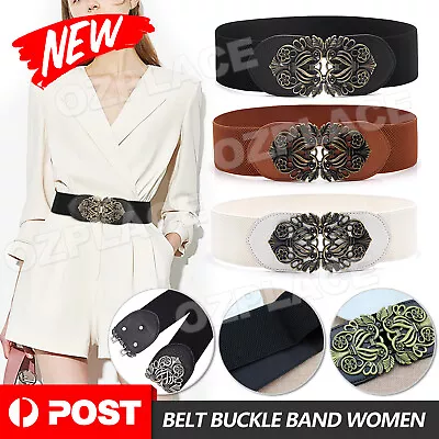 $6.25 • Buy Retro Totem Wide Waistband Elastic Stretch Dress Waist Belt Buckle Band Women AU