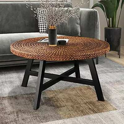 $327.26 • Buy Round Coffee Table Seagrass Coffee Tablespine Wood X Base Frame Cocktail Table E