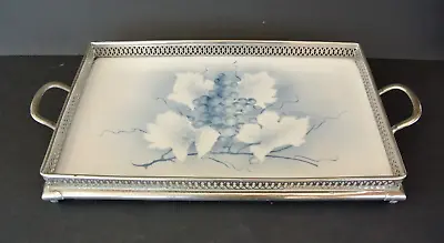 Vintage Grapevine Design Metal & Ceramic Cocktail Serving Tray ~ 8 X12  • $29.99