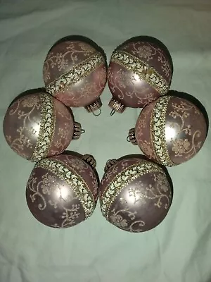 Vintage German Krebs Mercury Blown Glass Pink Mauve Xmas Ornaments Six Beautiful • $20