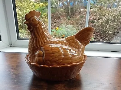 Vintage Brown Ceramic Hen Egg Storage Holder • £25