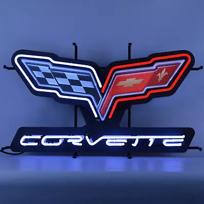 Corvette Racing Flags Real Neon Sign Chevy C6 Chevrolet Convertible GM ZR1 Z06 • $384.99