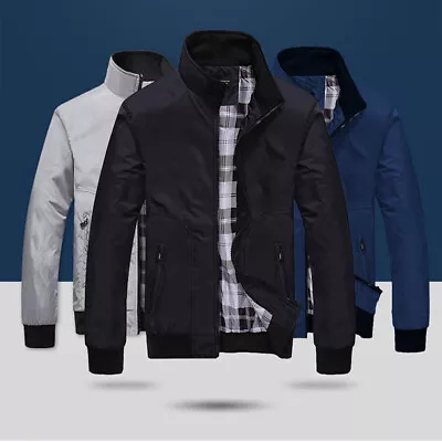 Men Windbreaker Zipper Jacket Outdoor Jacket Autumn Stand Collar Sports Coat NEW • £11.99