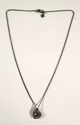 David Yurman Sterling Silver Open Heart Pendant Necklace Diamonds 16” Chain • $279.99