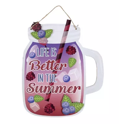 LIFE IS BETTER IN THE SUMMER Mason Jar Sign Fruit Decor Glitter Door Porch NEW! • $6.30