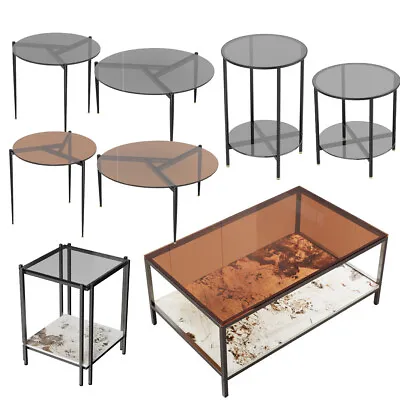 Modern Glass Coffee Table Side End Table Antirust Iron Legs Living Room Outdoor  • $85.90