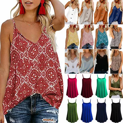 £9.35 • Buy Plus Size Women Baggy Summer Strappy Vest Tank Top Flared Boho Cami Blouse Shirt