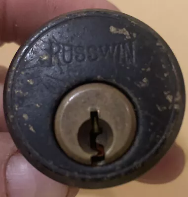 Vintage  RUSSWIN Brass  Mortise LOCK CYLINDER With Key • $14.99