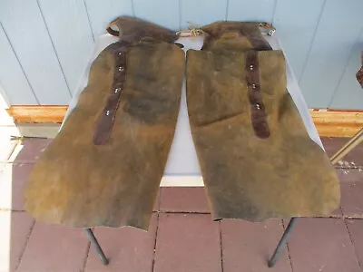 Vintage DeVores Saddlery Helena Montana Roughout Leather Batwing Cowboy Chaps • $425