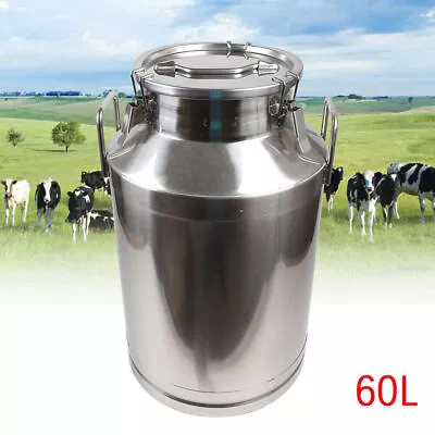 60 Liter Milk Can Stainless Steel Home Farm Milk Barrel Canister Storage Bucket • $126.90