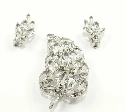 My Estate Jewelry Beautiful Vintage Floral Rhinestone Brooch And Earring Set • $44.99