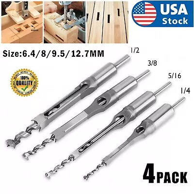 4xSquare Hole Saw Drill Bit Auger Mortising Chisel Carve Woodworking Tools Steel • $15.98