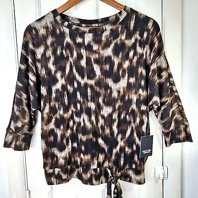 NWT Simply Vera Wang Leopard Print Top With 3/4 Sleeves & Tie Sash Sz XS • $24