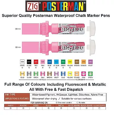 Zig Posterman Biggie 30 Chalk Marker Pen Whiteboard Glass Metal Thick Jumbo 30mm • £6.99