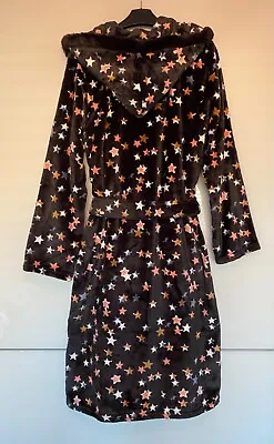 Next Ladies Black Star Design Supersoft Velour Robe Dressing Gown Sml Med Lge • £27.99
