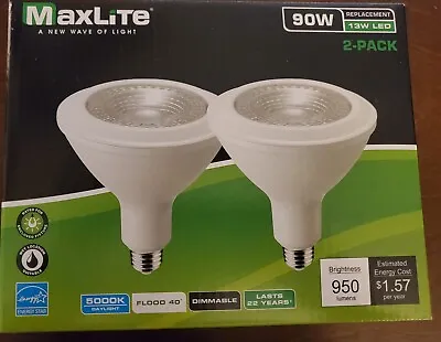 2 MaxLite 13W LED Dimmable PAR38 E26 BULBS 90W 5000K Flood Light Lamp Daylight  • $3.99
