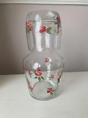 Vintage Water Carafe And Glass Hand Painted • £12.50