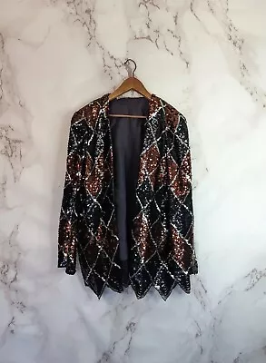 $98.67 • Buy Vintage Sequin Jacket Women Large Black Circus Burlesque Halloween Diamond Erica