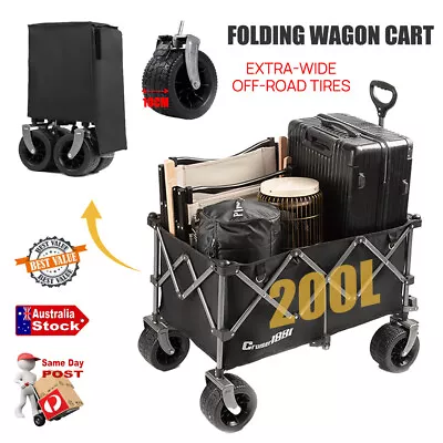 200L/150L Plus Folding Wagon Cart Collapsible Folding Garden Cart Beach Utility • $63.99
