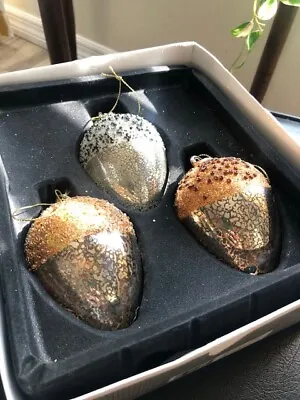 Handcrafted Glass Acorn Ornaments Set Of 3 Christmas Tree  • $9