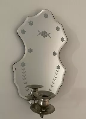 Wall Mounted Beveled Mirror/Silver Coloured Sconce Candle Holder • £19.50