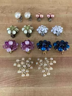 Lot Of (7) Vintage 1960's Multi-colored Mostly Faux Pearls Clip-on Earring Sets • $15.95