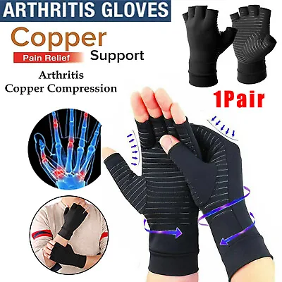 Anti Arthritis Gloves Fingerless Hand Support Pain Relief Compression Copper UK • £4.99