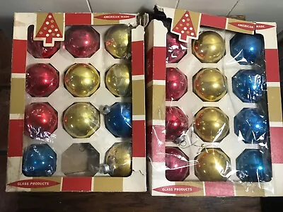 (23) Vintage Boxed COBY GLASS Ball Ornaments Gold/Red/Blue 2.25  • $10