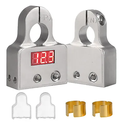 2x Car Battery Terminal Connector LED Voltmeter 0/4/8/10 Gauge AWG Power Post • $19.65