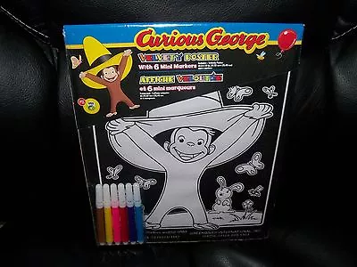 CURIOUS GEORGE Velvet Coloring Poster BIG YELLOW HAT With 6 Mini Markers NEW • $10.50