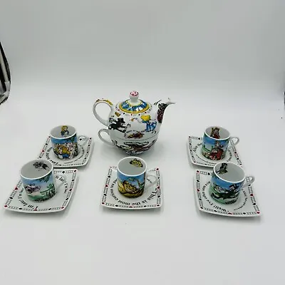 Paul Cardes Porcelain  Mad Hatter Alice In Wonderland Cups & Saucers Teapot Set • $150