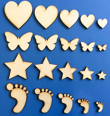 £1.69 • Buy Wooden MDF Shape Hearts Stars Butterfly CHRISTMAS Craft Embellishment Decoration