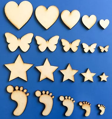 Wooden MDF Shape Hearts Stars Butterfly CHRISTMAS Craft Embellishment Decoration • £2.15