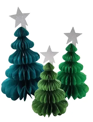 Christmas Tree Honeycomb Paper 3 Pack Party Hanging Reusable Decoration Festive • £4.50