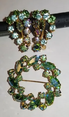 B.David Brooch Pin & Aurora Borealis Austria Crystal Clip-On Earrings  • $50
